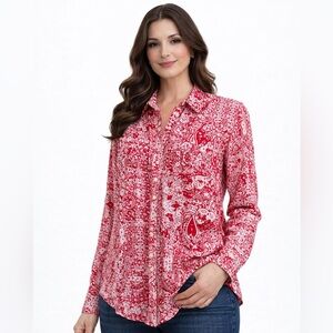 Joe Fresh Red and White Button Down Shirt